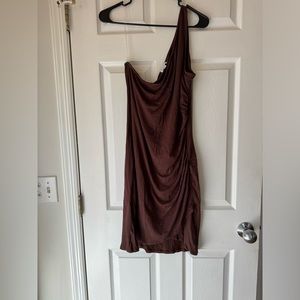 NWOT AVLN BROWN ONE SHOULDER DRESS